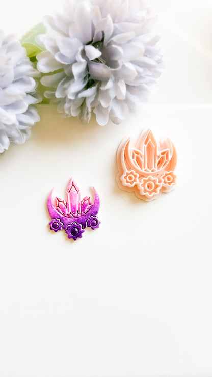 Crystal Moon Polymer Clay Cutter: Crescent Earring Mold with Flowers