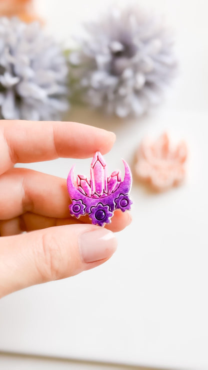 Crystal Moon Polymer Clay Cutter: Crescent Earring Mold with Flowers