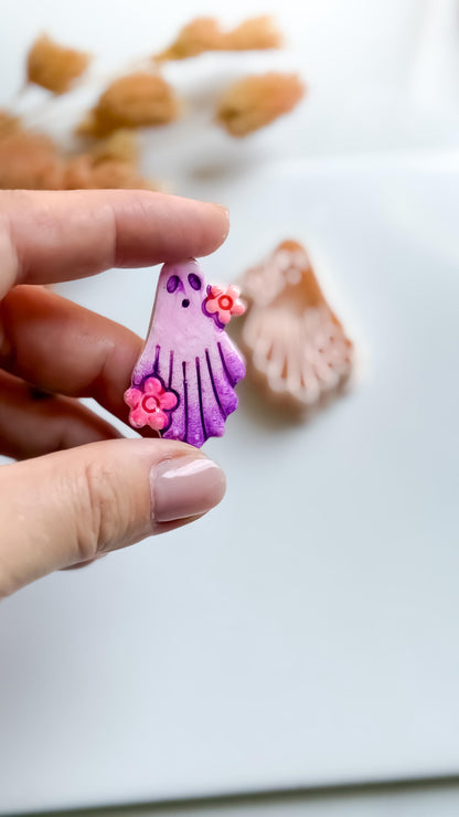 Floral Ghost Polymer Clay Cutter: Kawaii Halloween Earring Mold