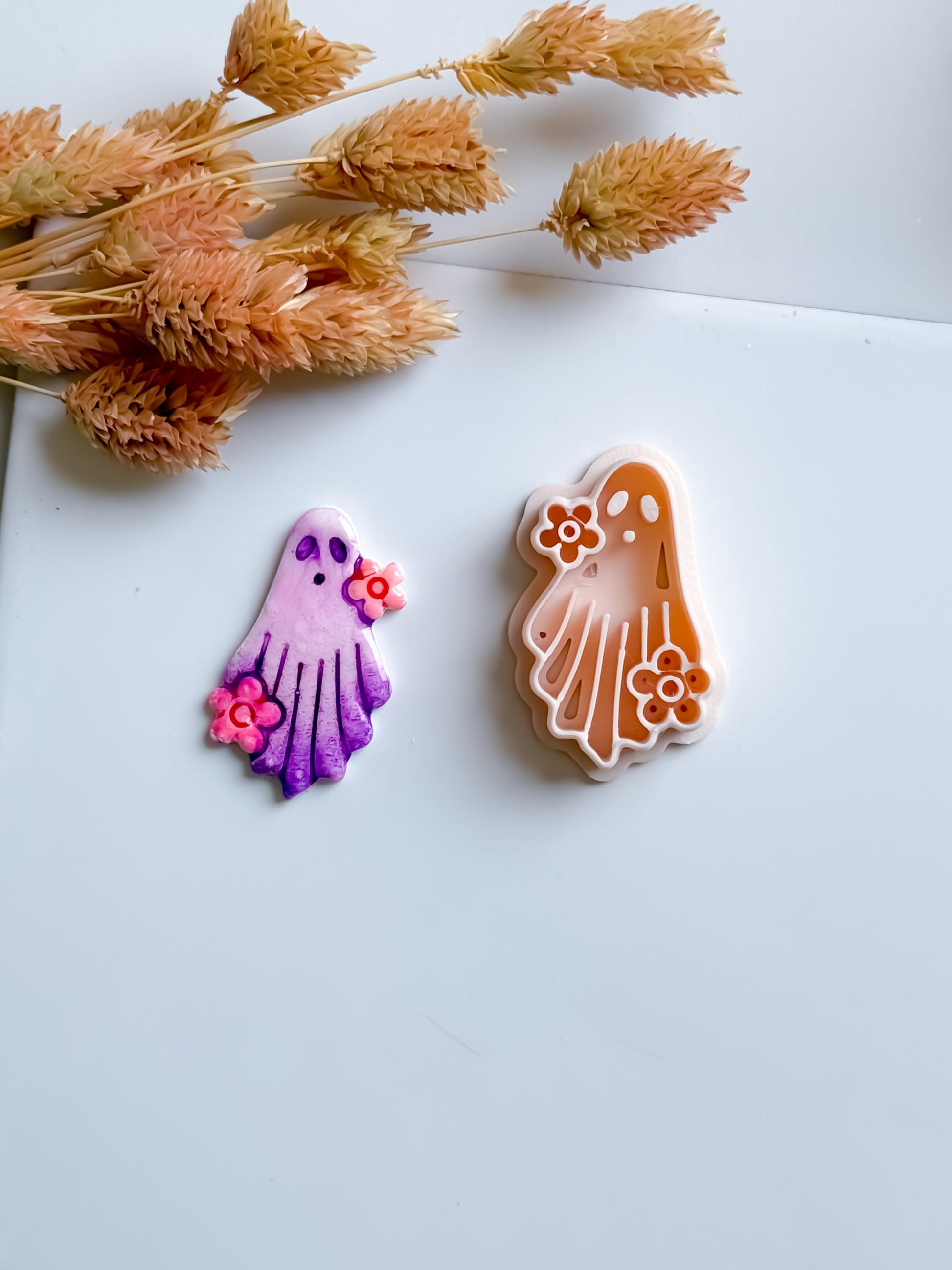 Floral Ghost Polymer Clay Cutter: Kawaii Halloween Earring Mold