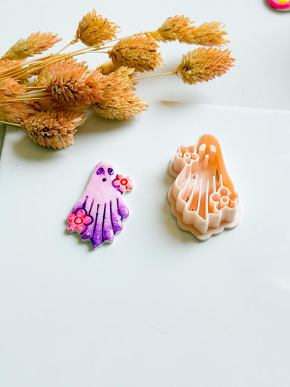 Floral Ghost Polymer Clay Cutter: Kawaii Halloween Earring Mold