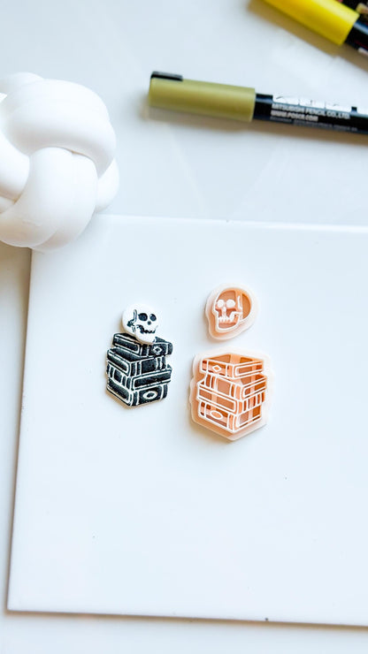 Skull & Book Stack Clay Cutter Set: Halloween Earring Cutters