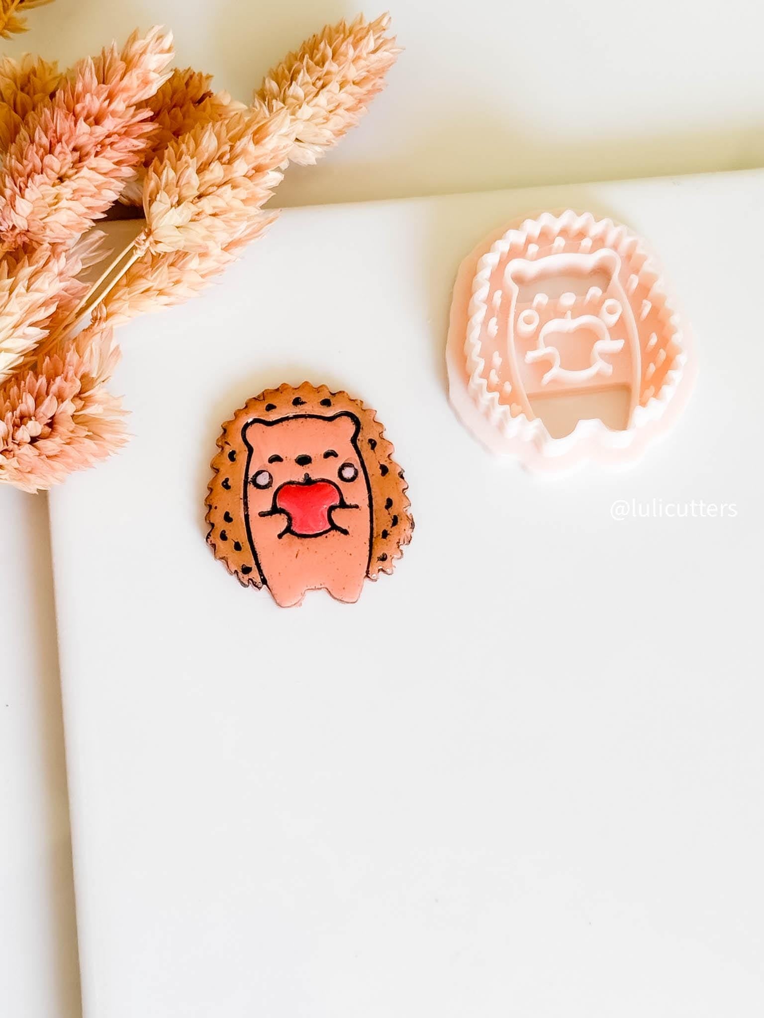 Hedgehog Polymer Clay Cutter: Apple Accent, Kawaii Animal Mold