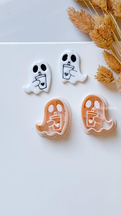 Coffee-Loving Ghost Clay Cutter: Halloween Polymer Clay Earrings & Charms
