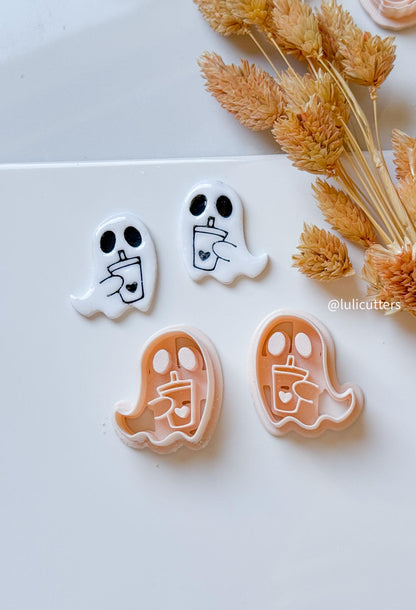 Coffee-Loving Ghost Clay Cutter: Halloween Polymer Clay Earrings & Charms