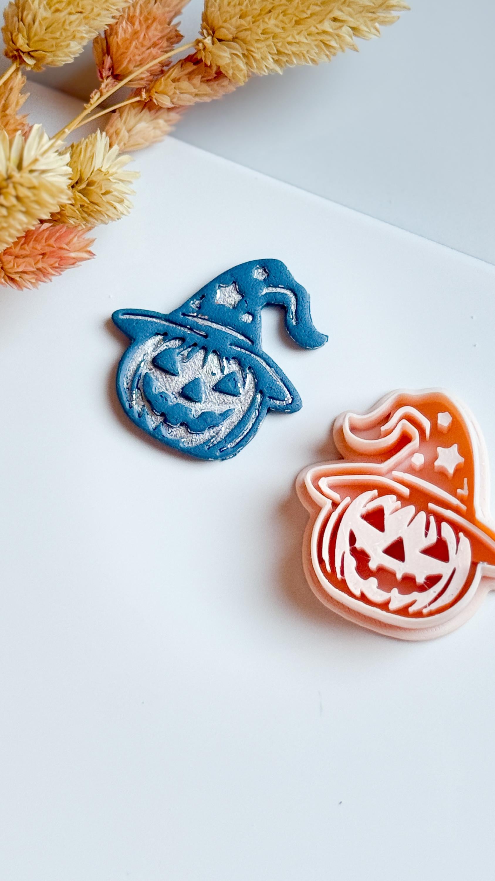 Witch Hat Pumpkin Cutter: Polymer Clay Halloween Earrings, Charms