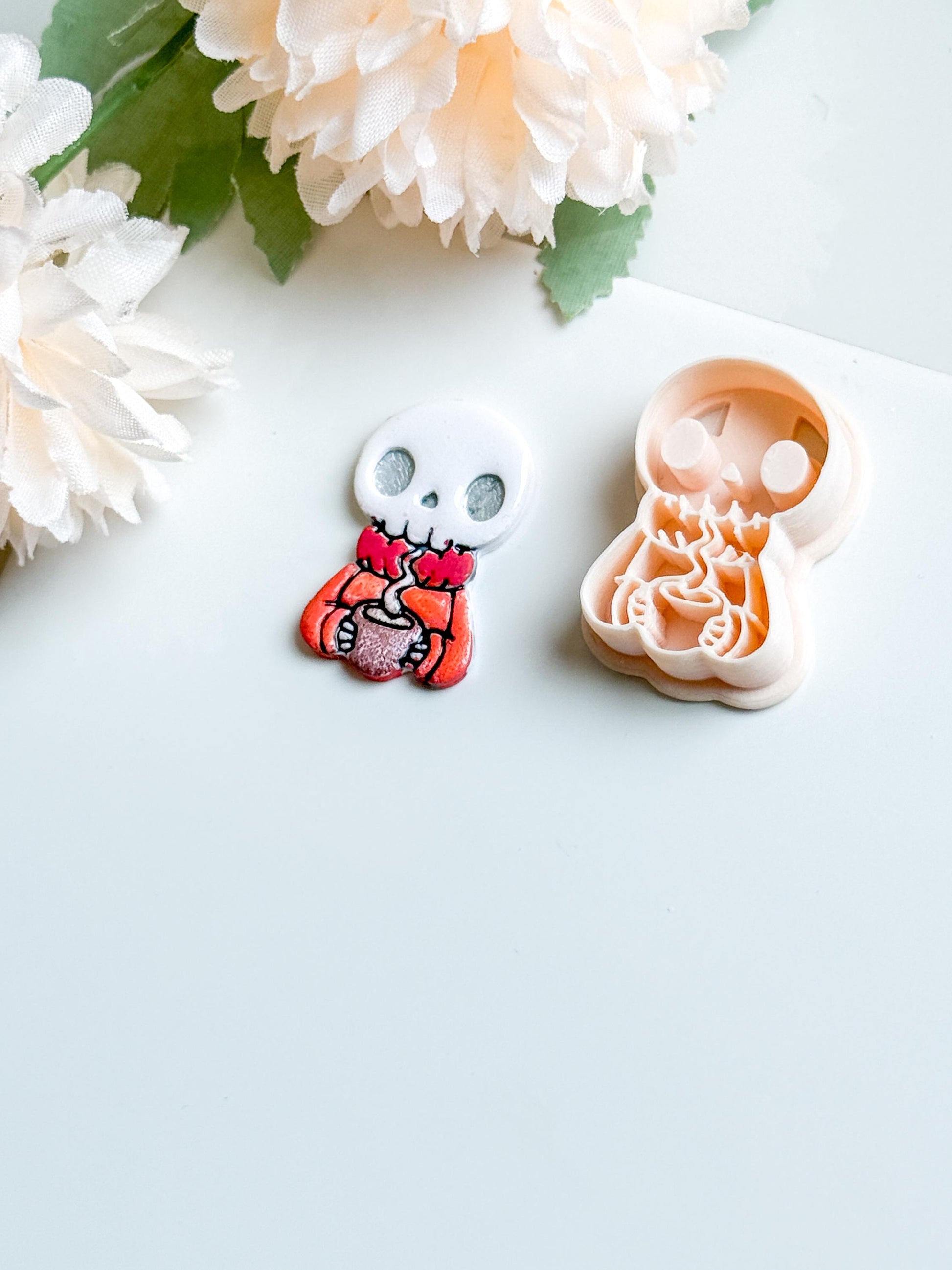 Cozy Skeleton Polymer Clay Cutter: Halloween Skull Mold for Earrings