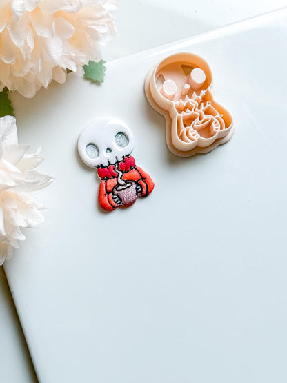 Cozy Skeleton Polymer Clay Cutter: Halloween Skull Mold for Earrings
