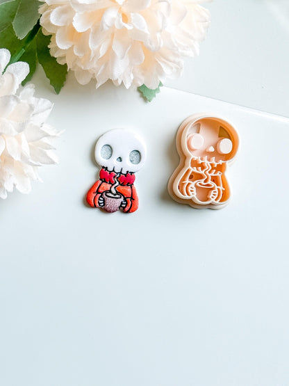 Cozy Skeleton Polymer Clay Cutter: Halloween Skull Mold for Earrings