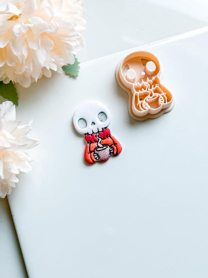 Cozy Skeleton Polymer Clay Cutter: Halloween Skull Mold for Earrings