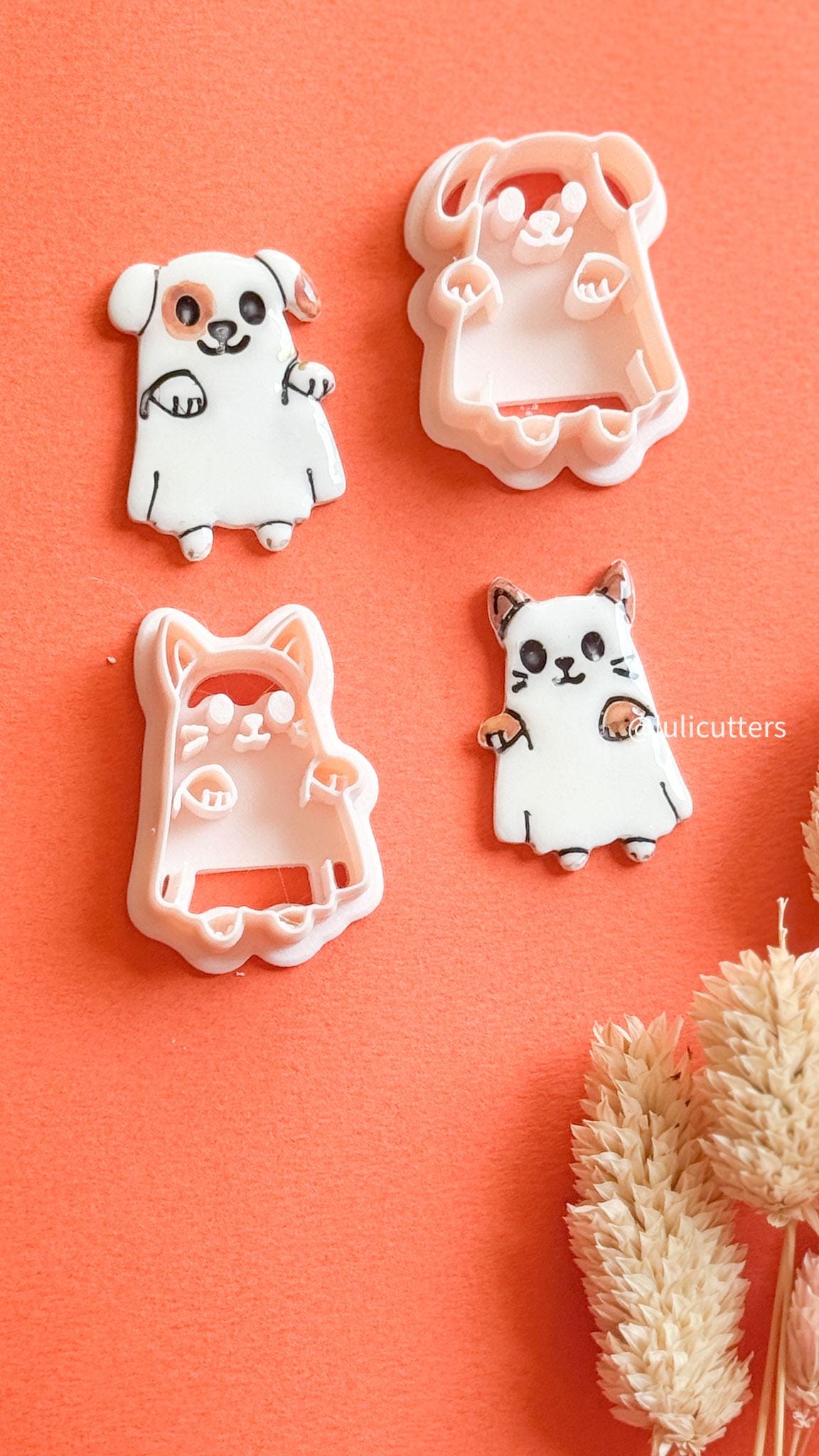 Halloween Ghost Pet Clay Cutter: Cat or Dog Polymer Clay Earring Mold