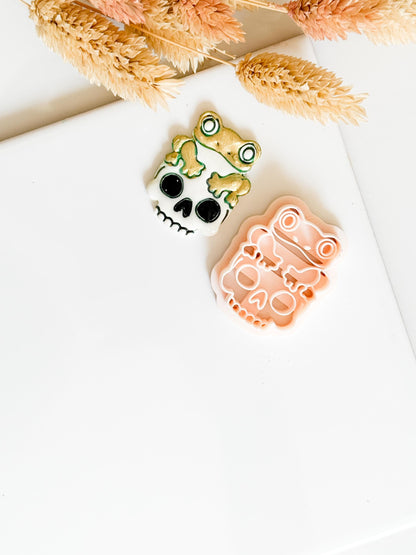 Frog on Skull Clay Cutter: Halloween Polymer Clay Jewelry