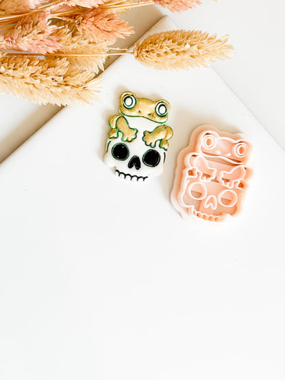 Frog on Skull Clay Cutter: Halloween Polymer Clay Jewelry