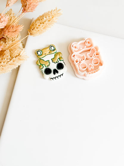Frog on Skull Clay Cutter: Halloween Polymer Clay Jewelry