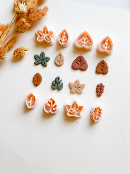 Autumn Leaf Polymer Clay Cutter Set: 8 Fall Foliage Shapes