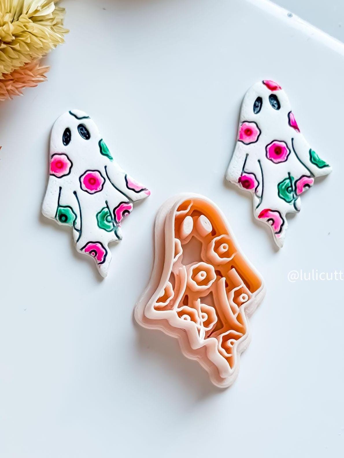 Floral Ghost Clay Earring Cutter Halloween with Flowers Design in 40 mm & 45 mm