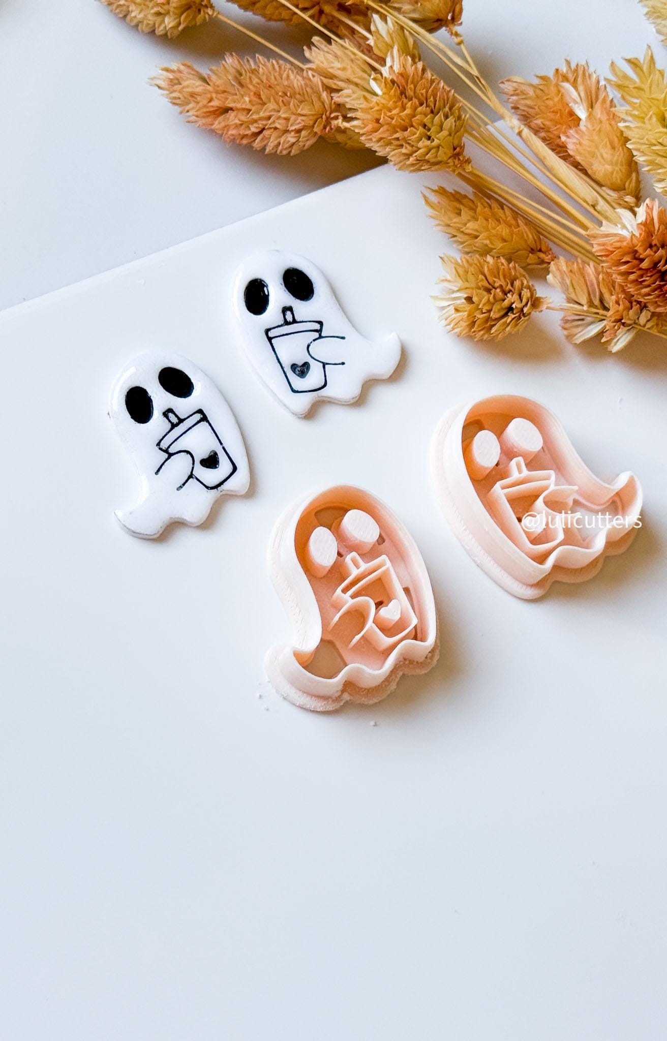 Coffee-Loving Ghost Clay Cutter: Halloween Polymer Clay Earrings & Charms