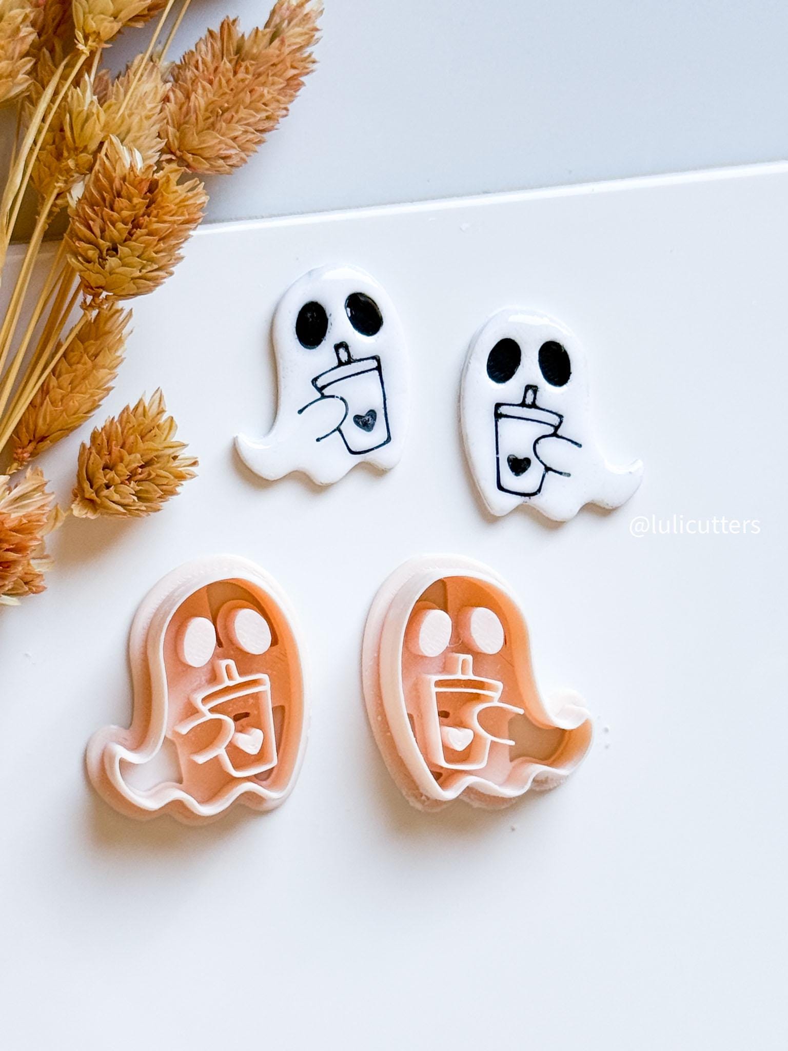 Coffee-Loving Ghost Clay Cutter: Halloween Polymer Clay Earrings & Charms