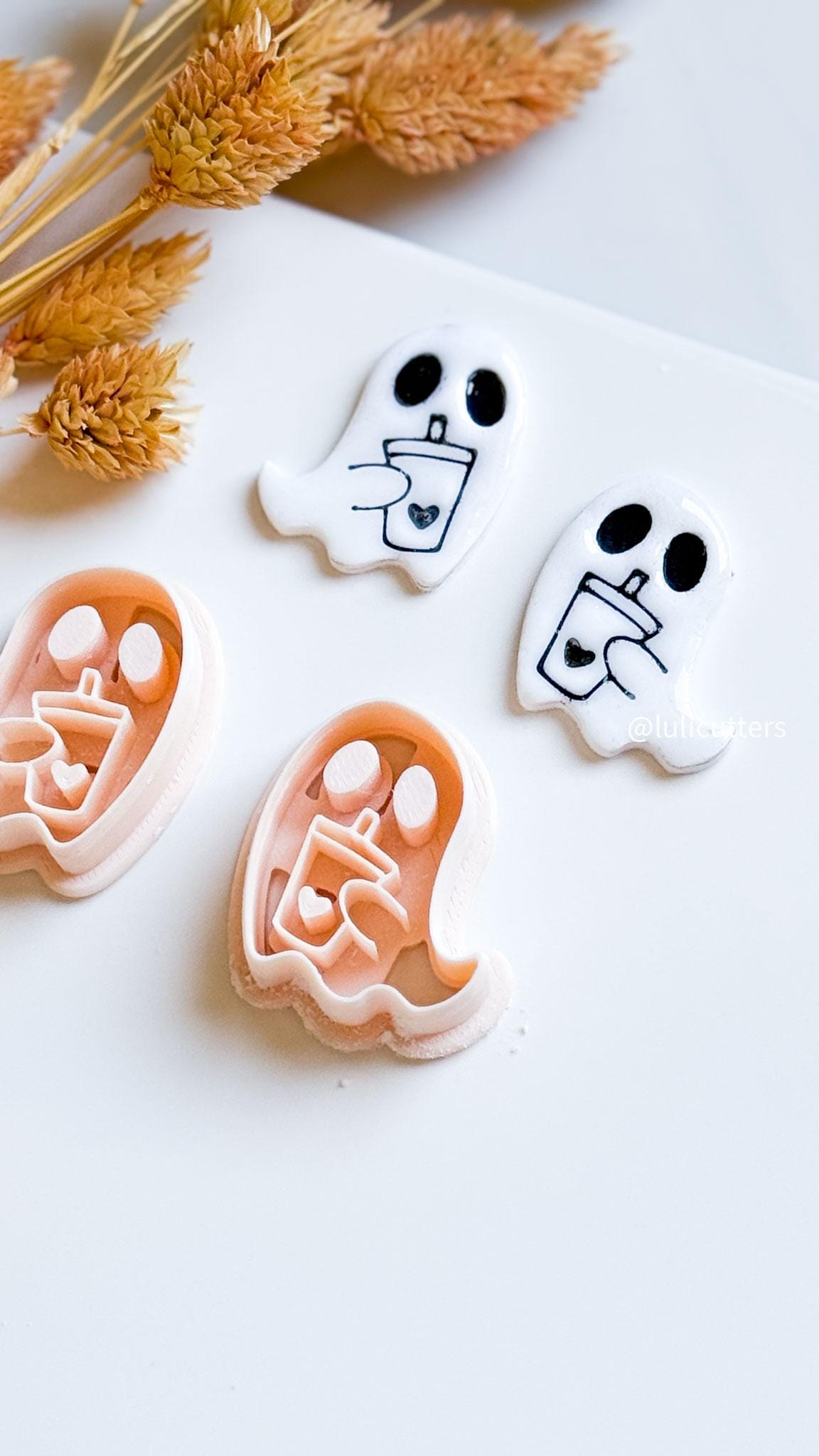 Coffee-Loving Ghost Clay Cutter: Halloween Polymer Clay Earrings & Charms