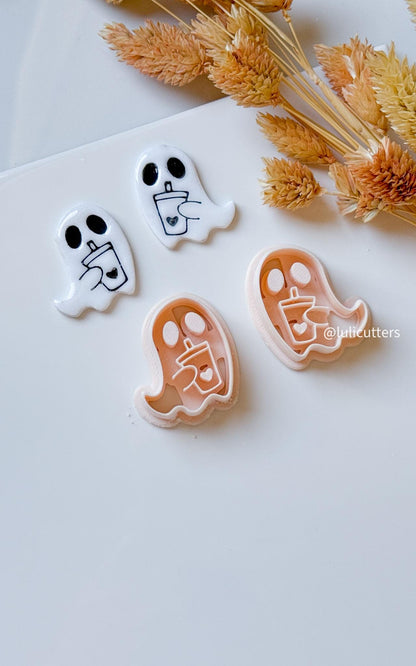 Coffee-Loving Ghost Clay Cutter: Halloween Polymer Clay Earrings & Charms