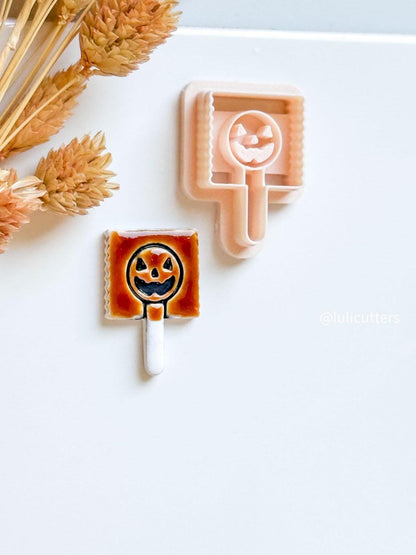 Pumpkin Popsicle Clay Cutter: Halloween Jack-o'-Lantern Earring Mold