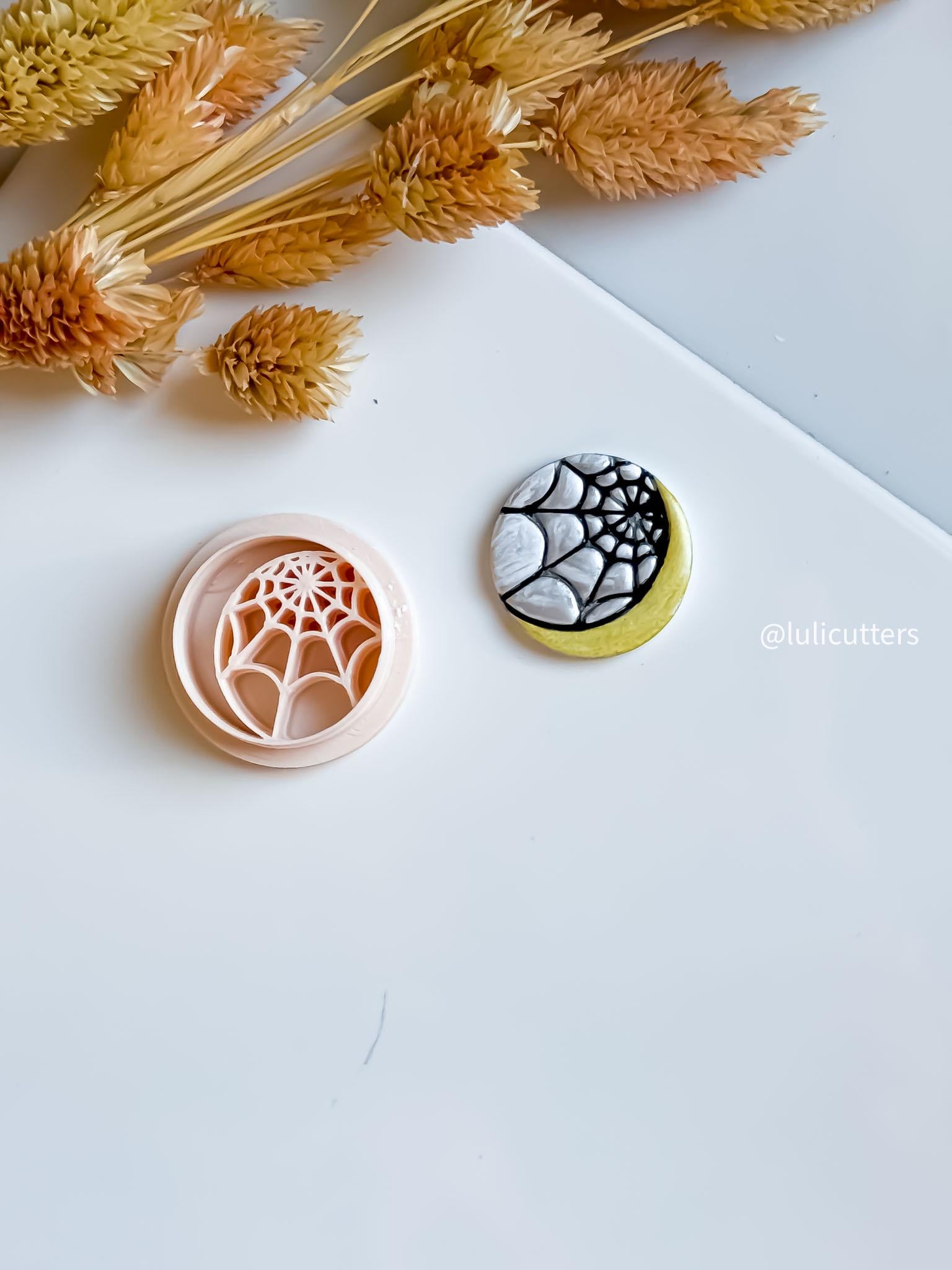 Spiderweb Moon Circle Clay Cutter: Halloween Earring & Jewelry Tool
