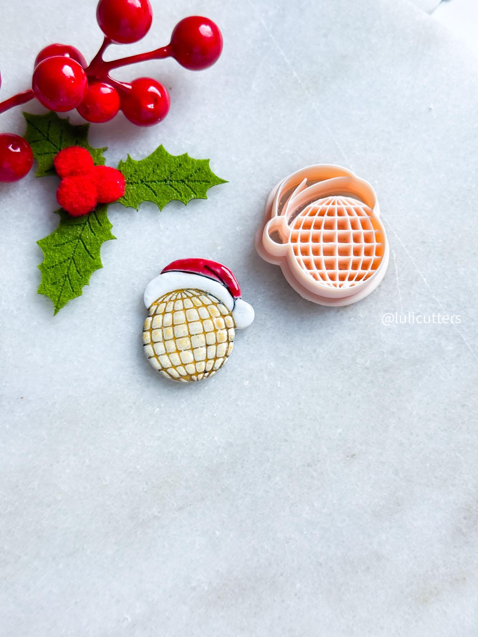 Santa Hat Ornament Clay Cutter: Polymer Clay Jewelry Tool - Grid Imprint