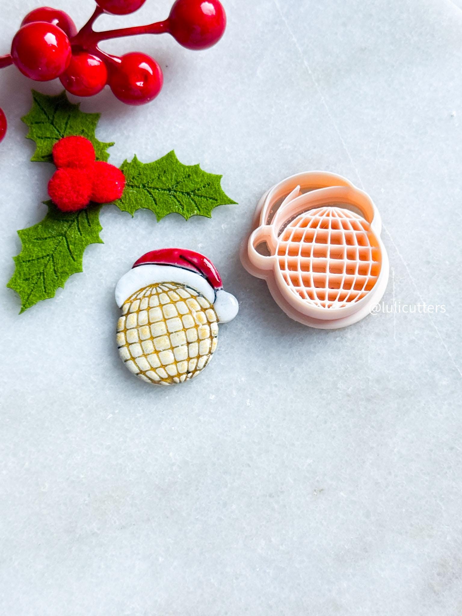 Santa Hat Ornament Clay Cutter: Polymer Clay Jewelry Tool - Grid Imprint