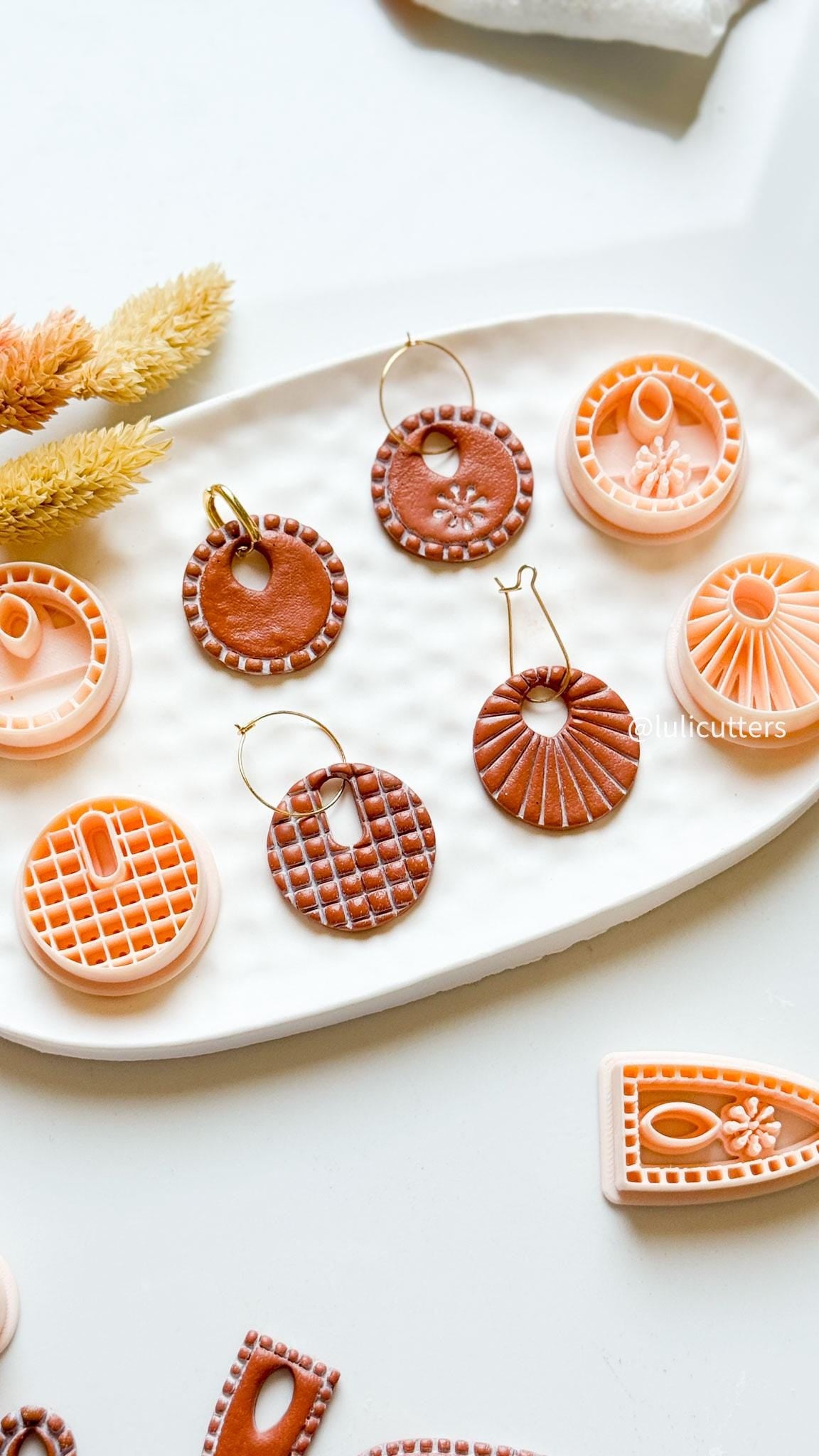 Patterned Charm Clay Cutters: Waffle Grid, Sunburst, Floral