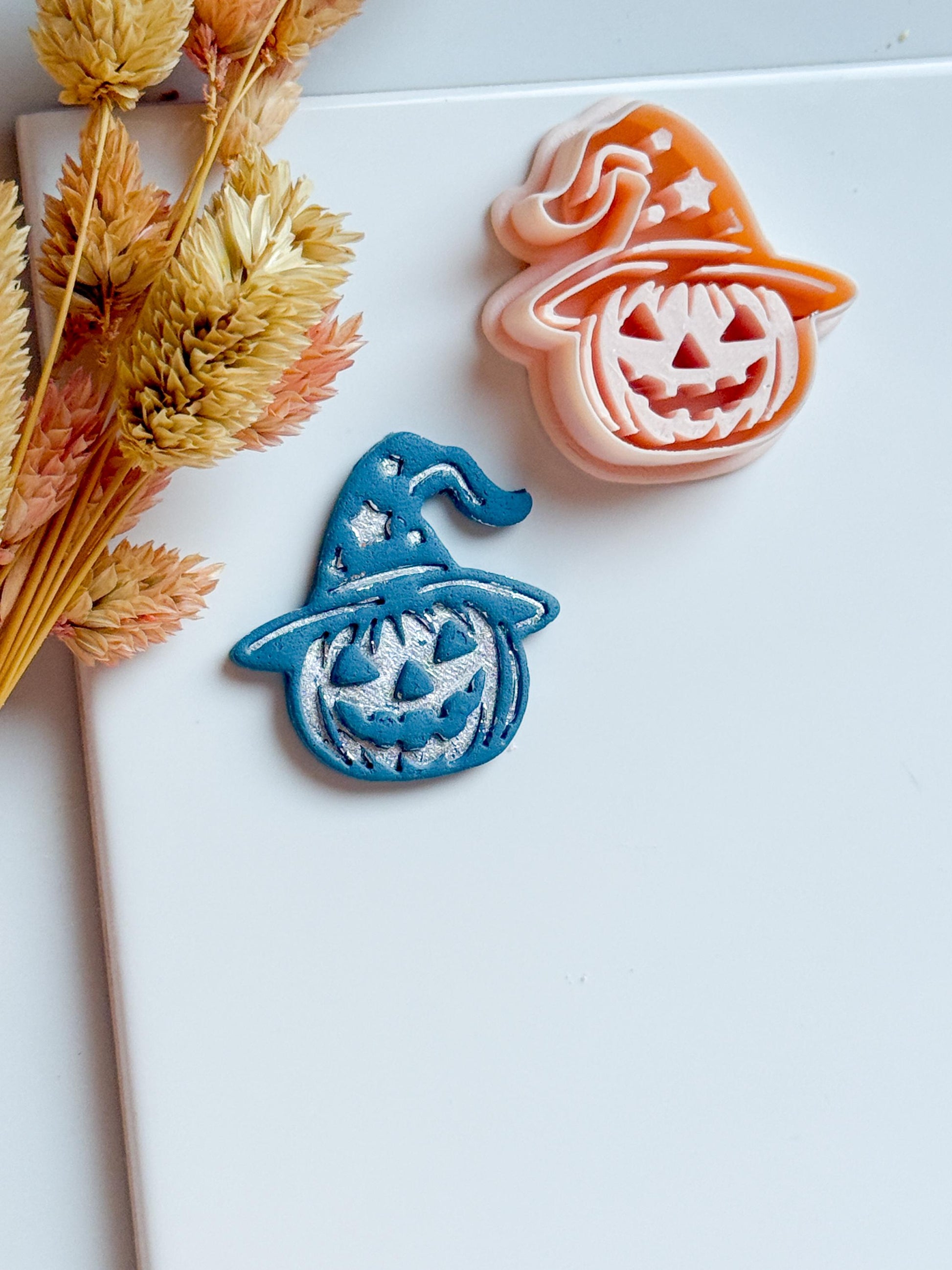 Witch Hat Pumpkin Cutter: Polymer Clay Halloween Earrings, Charms