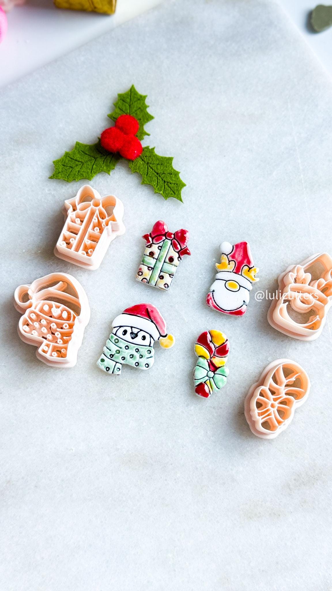Festive Clay Cutters: Penguin, Deer, Gift Box, Candy Cane - Holiday Jewelry Making