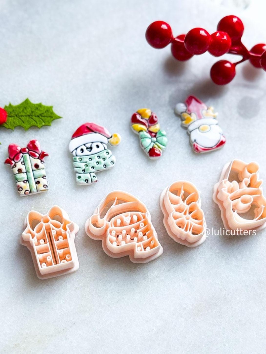 Festive Clay Cutters: Penguin, Deer, Gift Box, Candy Cane - Holiday Jewelry Making