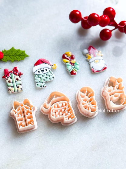 Festive Clay Cutters: Penguin, Deer, Gift Box, Candy Cane - Holiday Jewelry Making