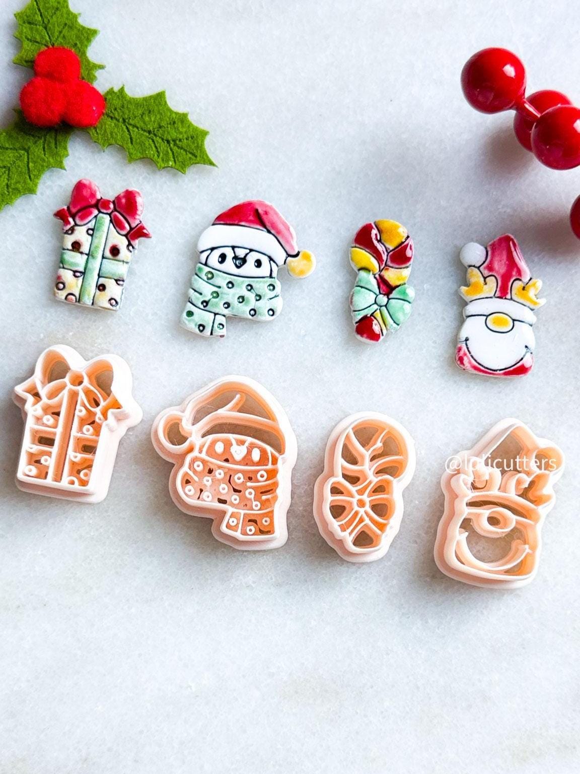Festive Clay Cutters: Penguin, Deer, Gift Box, Candy Cane - Holiday Jewelry Making