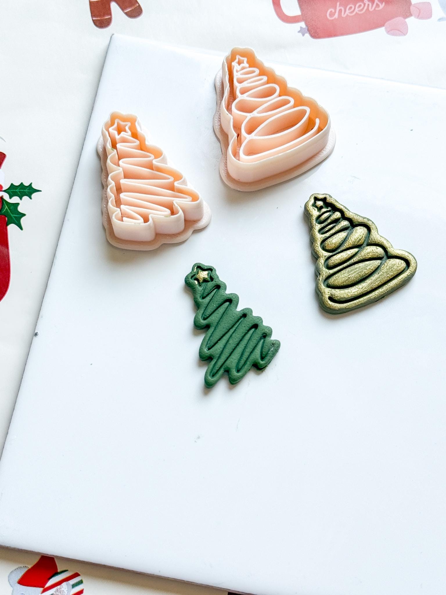 Christmas Tree Polymer Clay Cutter Zigzag or Spiral Star Holiday Jewelry Supplies