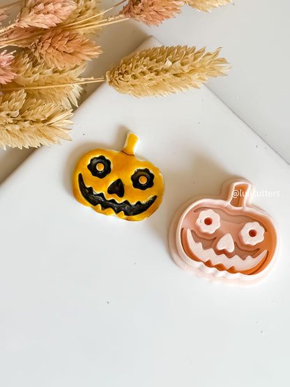Flower-Eyed Pumpkin Clay Cutter: Halloween Jewelry Mold - Spooky Designs