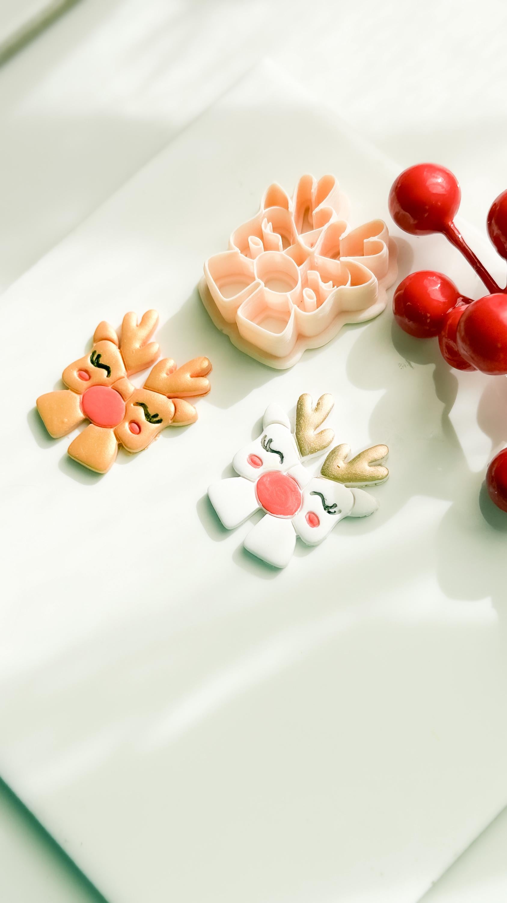 Winter Fairy Reindeer Bow Polymer Clay Cutter Christmas Holiday Jewelry Making Supplies