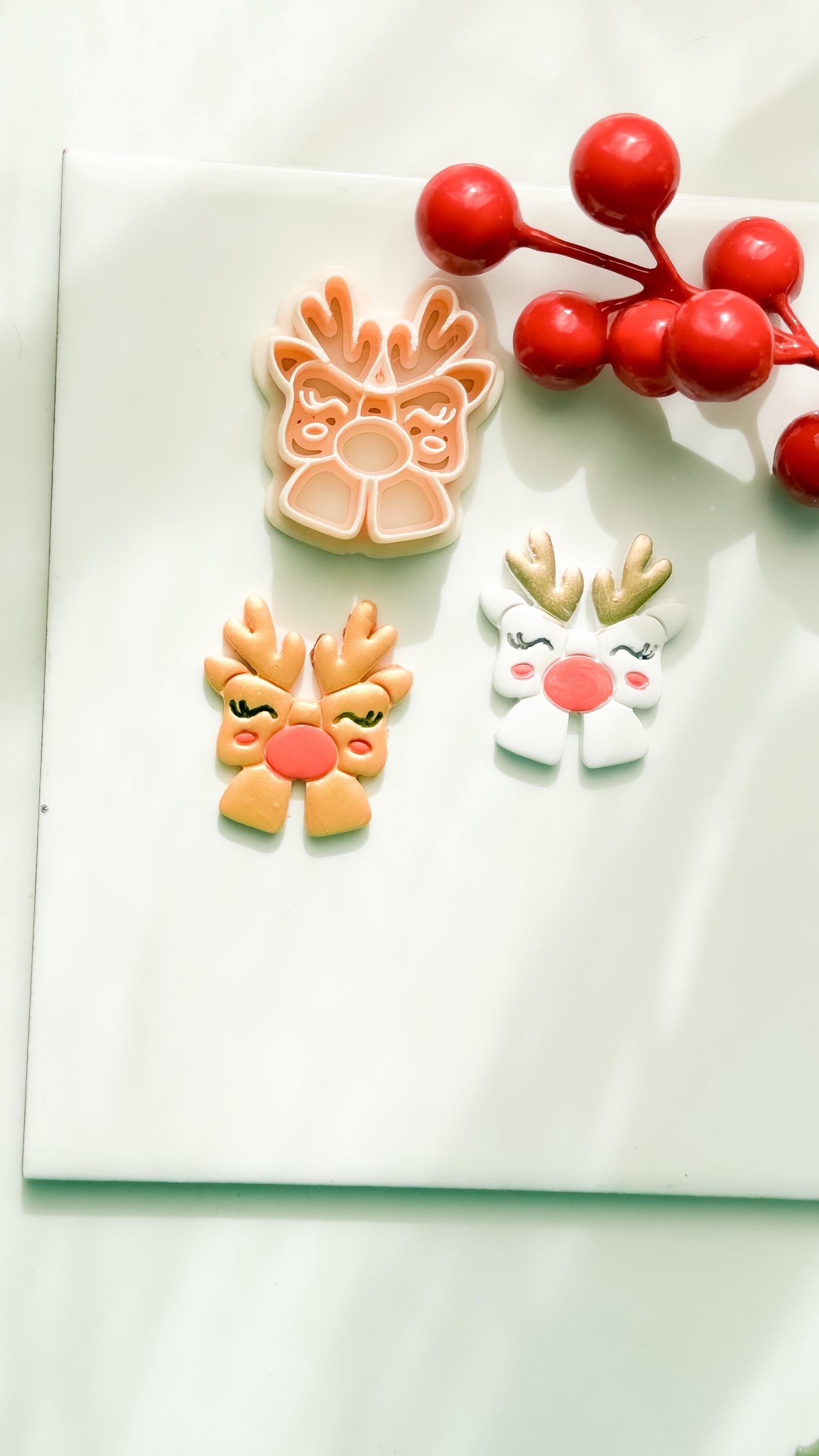 Winter Fairy Reindeer Bow Polymer Clay Cutter Christmas Holiday Jewelry Making Supplies