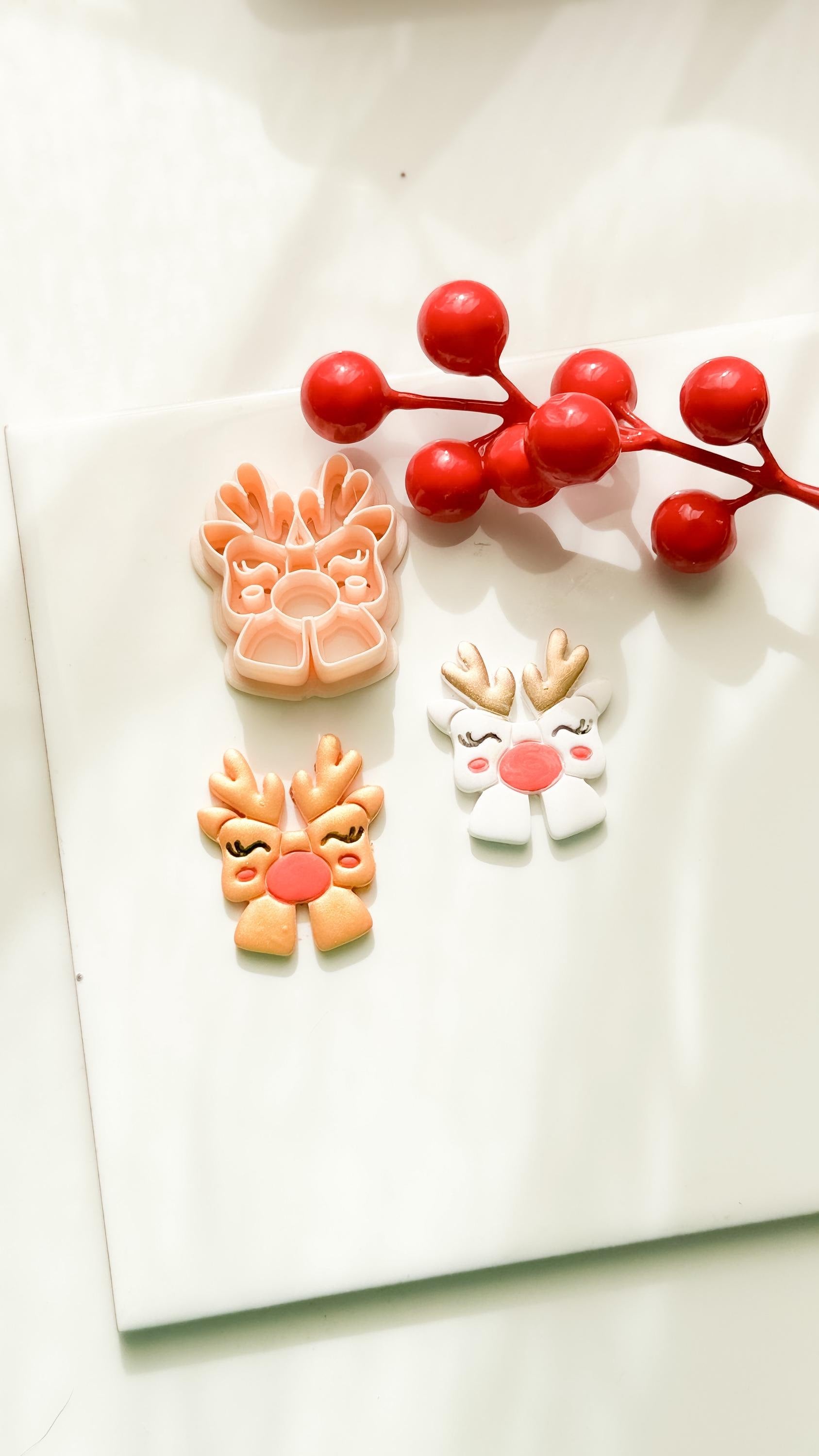 Winter Fairy Reindeer Bow Polymer Clay Cutter Christmas Holiday Jewelry Making Supplies
