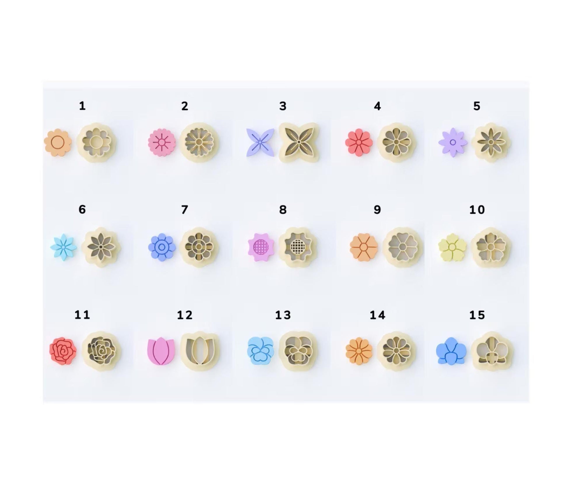 Floral Clay Cutter Set: 15 Flower Shapes, Earring & Jewelry Making - 15mm to 40mm