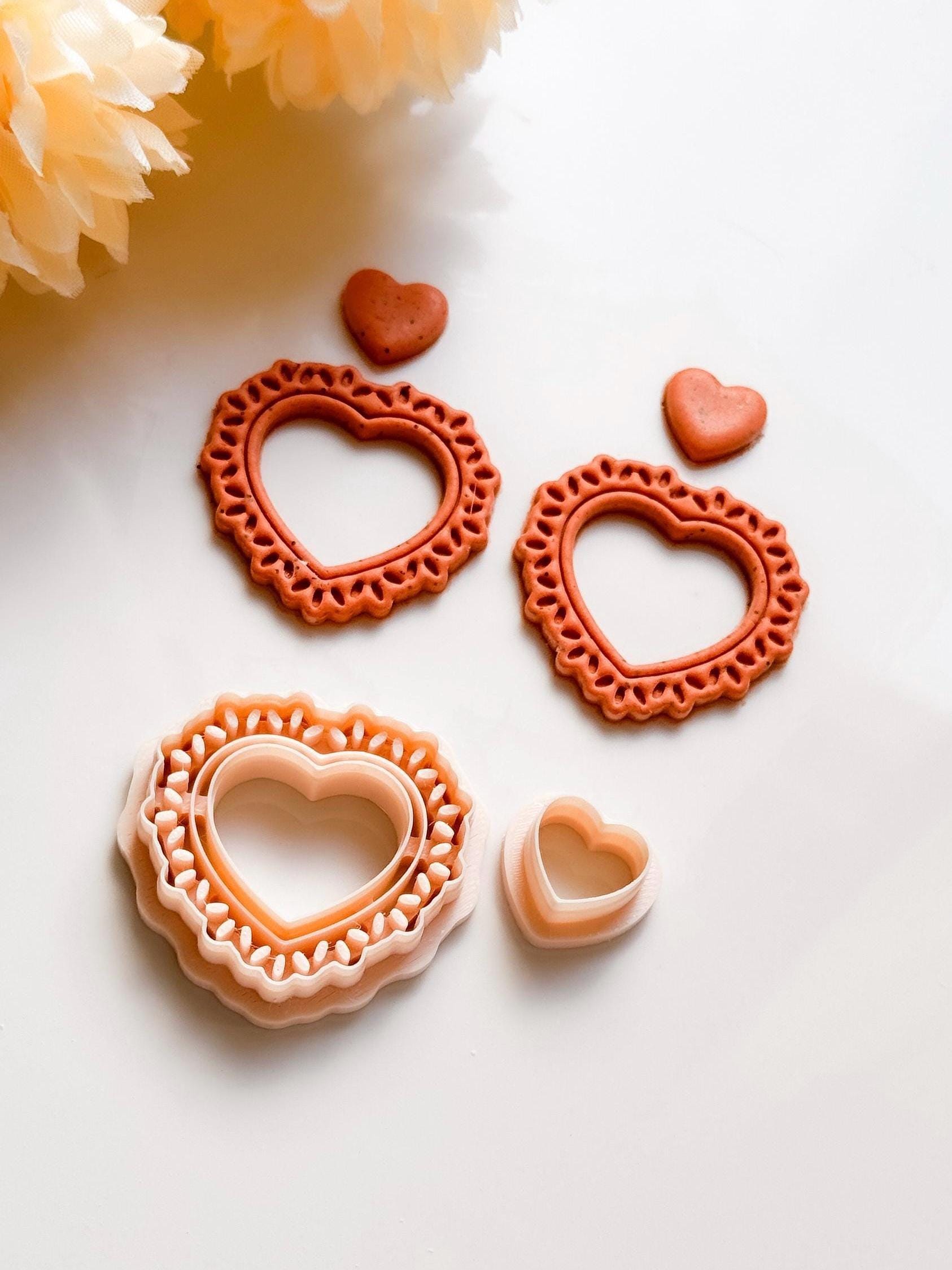 Lace Heart Polymer Clay Cutter Set Romantic Jewelry and Crafts