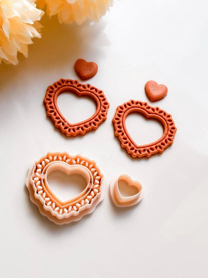 Lace Heart Polymer Clay Cutter Set Romantic Jewelry and Crafts