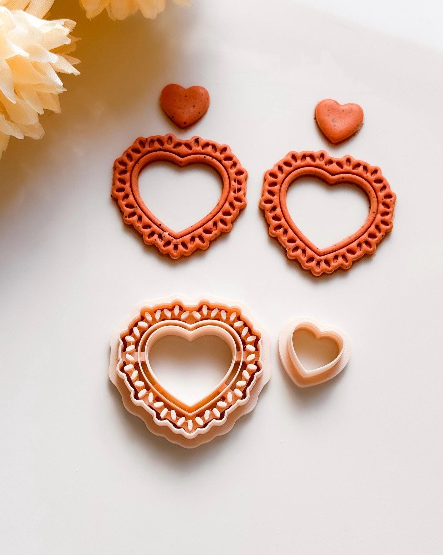 Lace Heart Polymer Clay Cutter Set Romantic Jewelry and Crafts