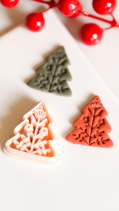 Nordic Floral Christmas Tree Polymer Clay Cutter for Earrings and Ornaments