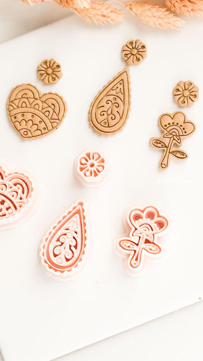 Mehndi Earrings Polymer Clay Cutters Heart, Paisley and Floral