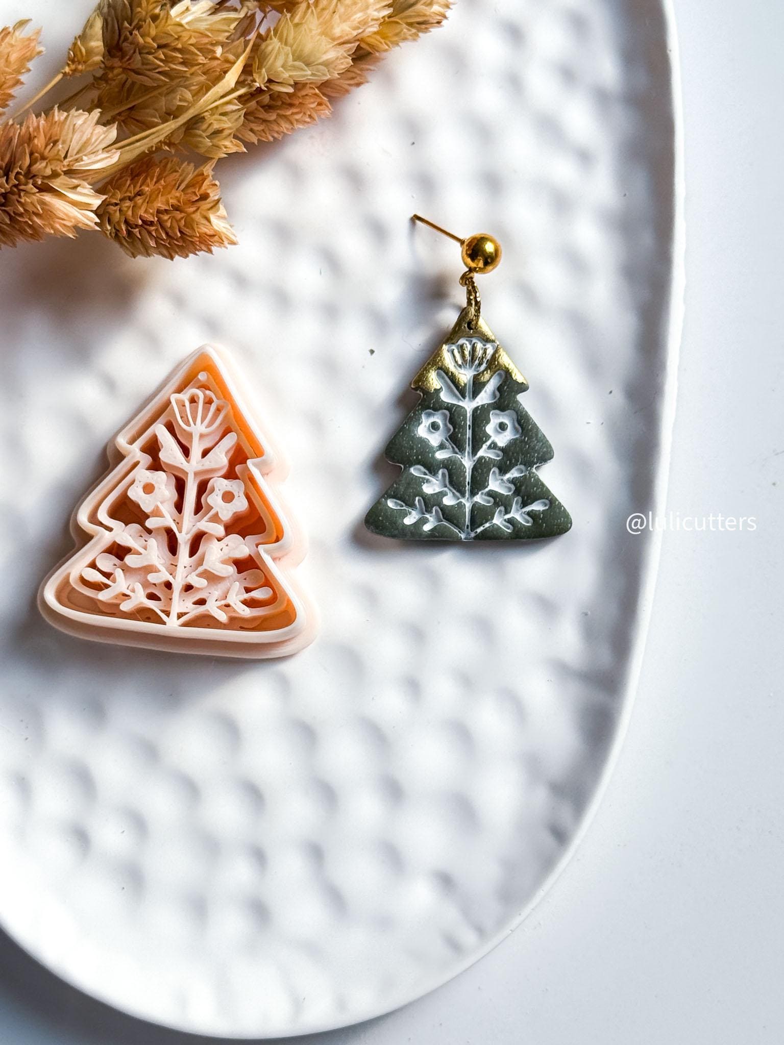 Nordic Floral Christmas Tree Polymer Clay Cutter for Earrings and Ornaments