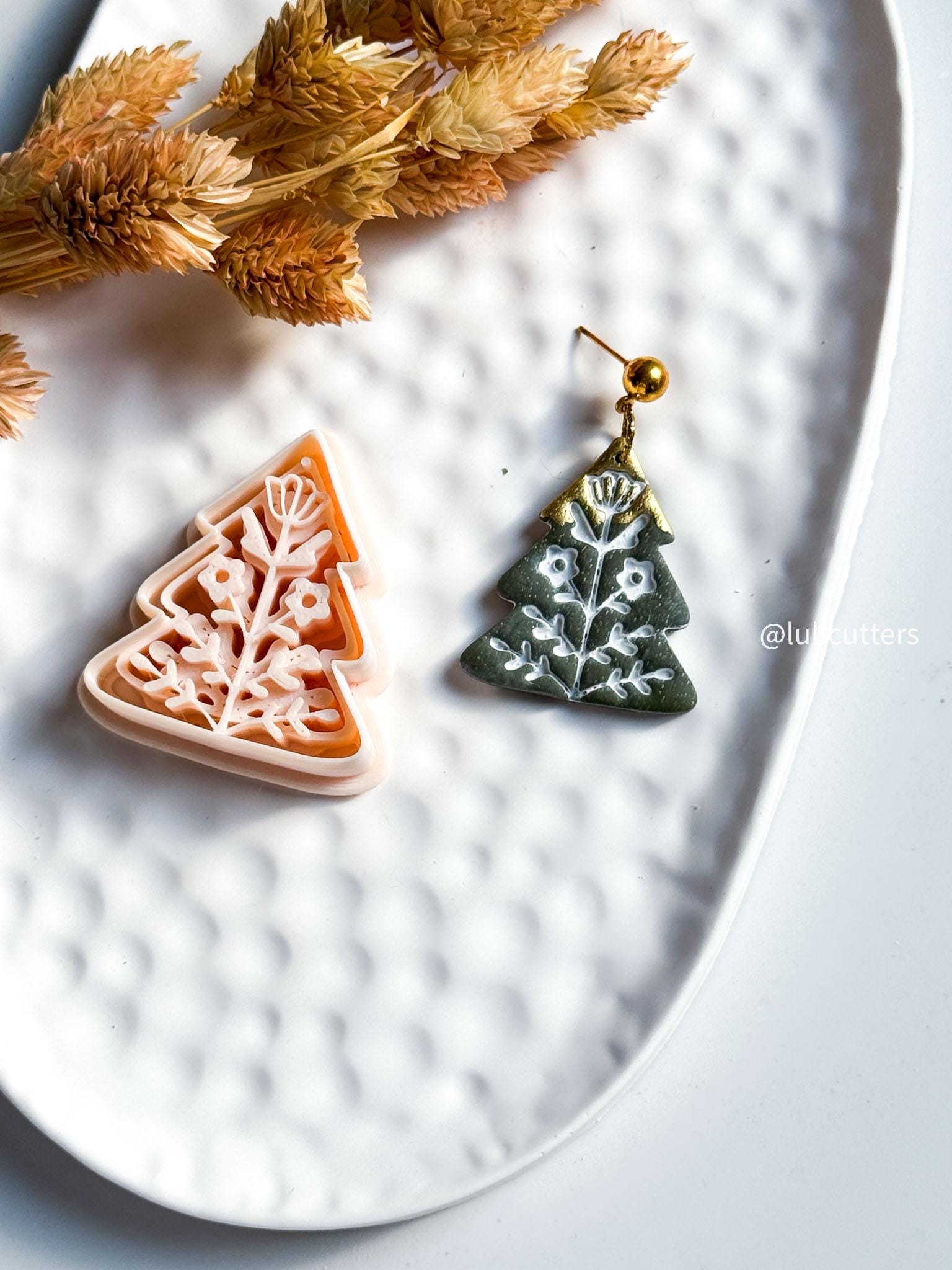 Nordic Floral Christmas Tree Polymer Clay Cutter for Earrings and Ornaments