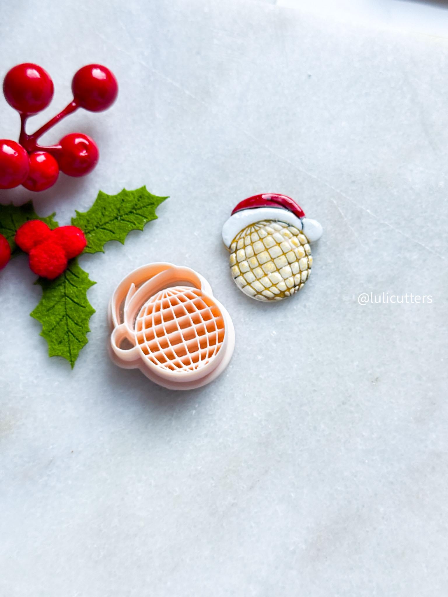 Santa Hat Ornament Clay Cutter: Polymer Clay Jewelry Tool - Grid Imprint