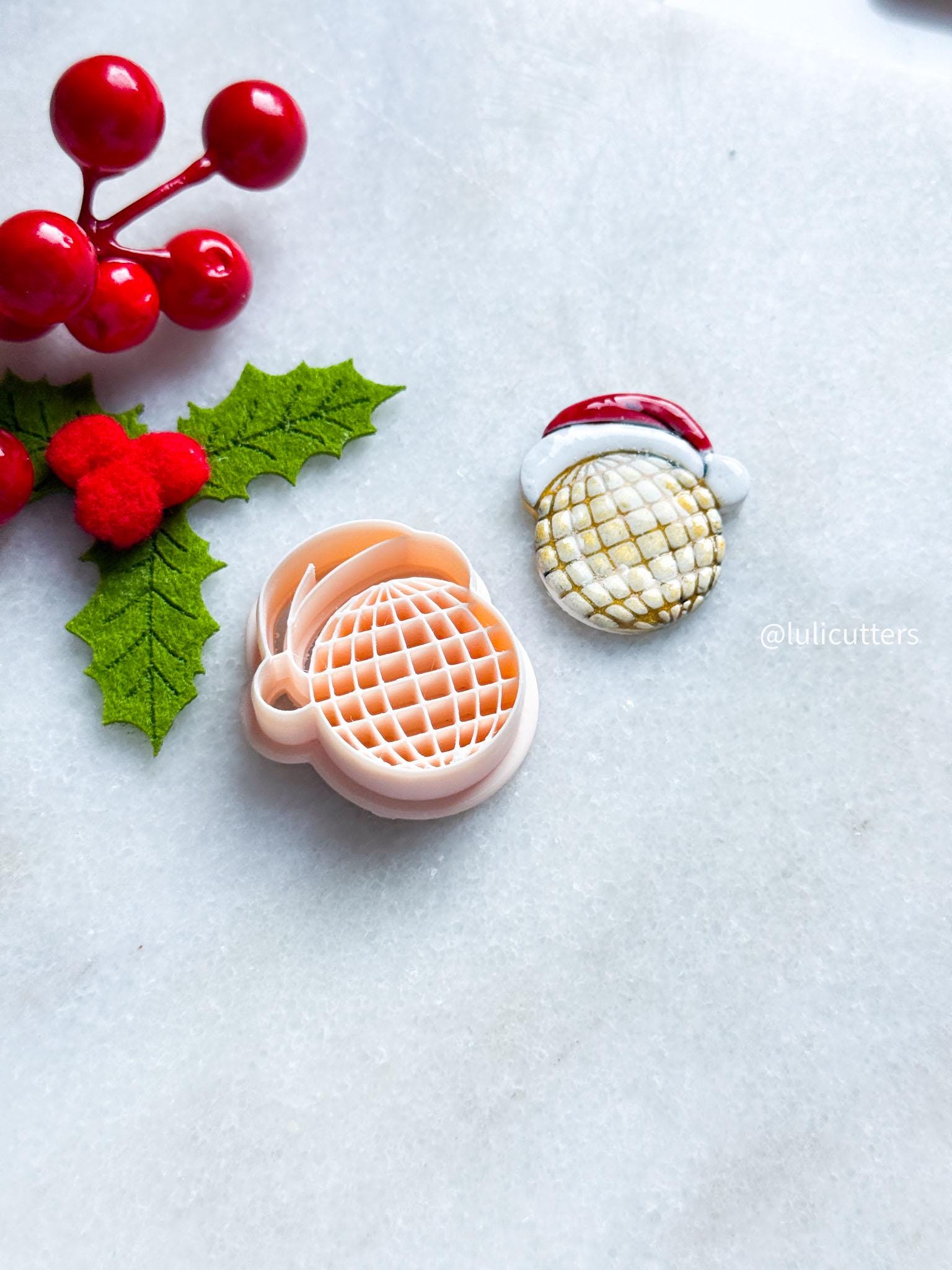 Santa Hat Ornament Clay Cutter: Polymer Clay Jewelry Tool - Grid Imprint