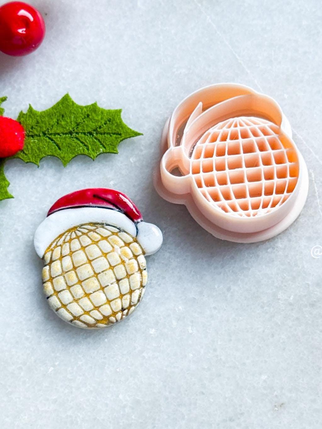 Santa Hat Ornament Clay Cutter: Polymer Clay Jewelry Tool - Grid Imprint